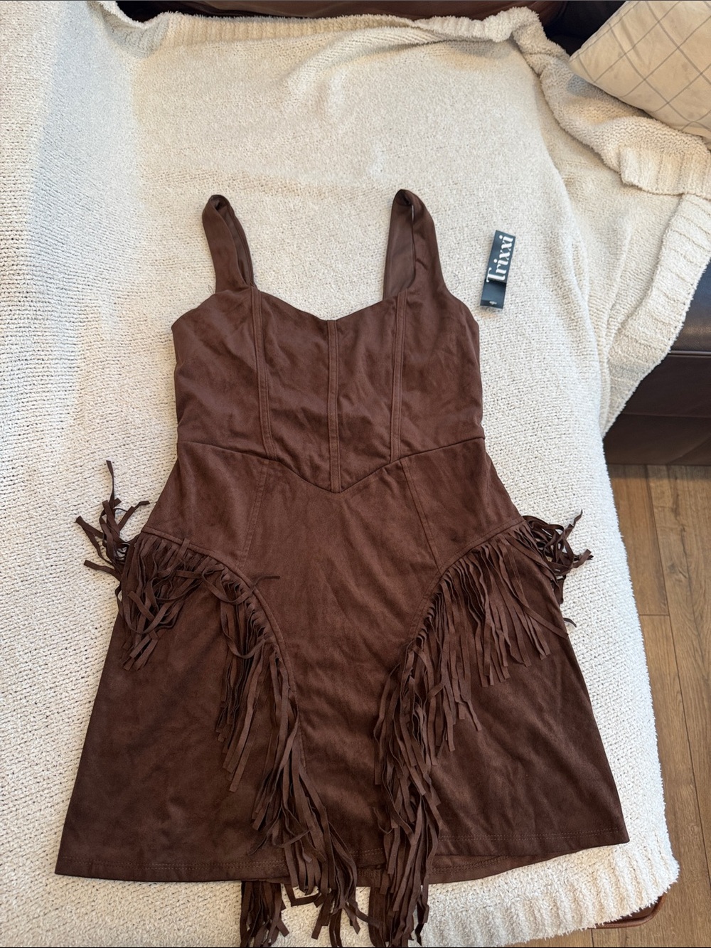 Trixxi Brown Fringe Mini Dress